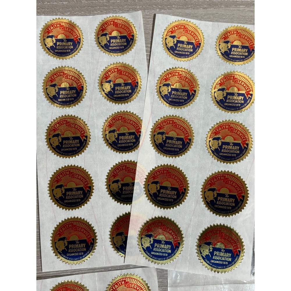LDS Primary Association Faith and Service Gold Foil Seal Stickers 44 Count